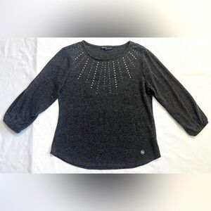 Adrienne Vittadini Gray 3/4 Sleeve Top with Embellished Design Women’s Medium